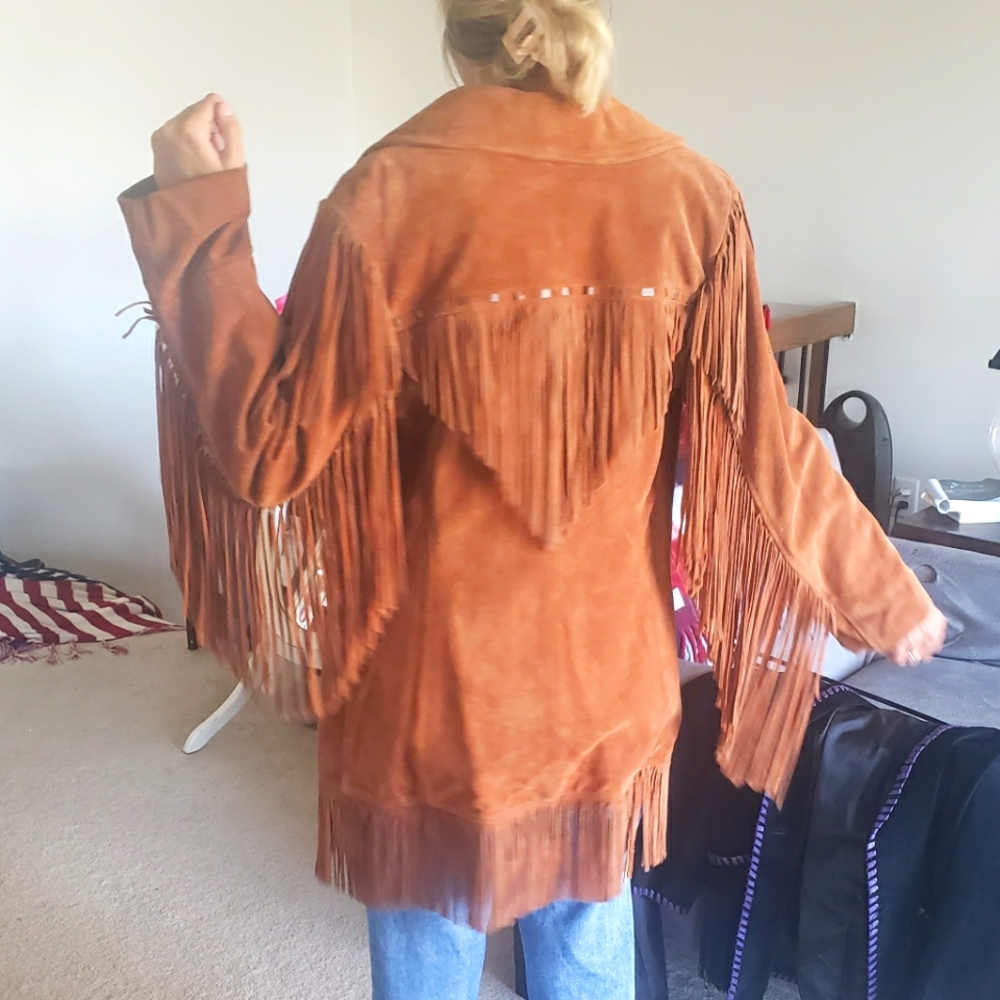 Leather fringe jacket